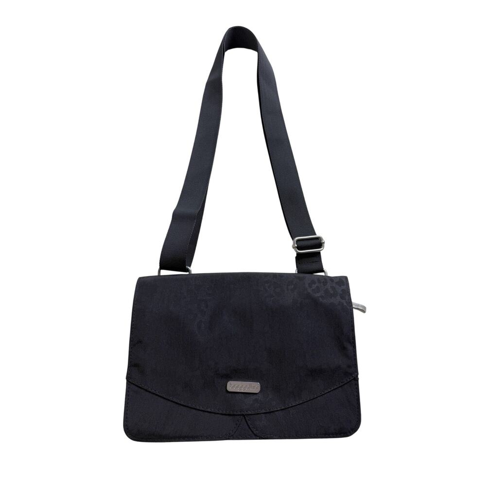 Baggallini Crossbody Triple Zip Pouch Organizer Purse Black Animal Print Bag